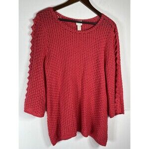 Chicos Knit Blouse 2 Large Light Red Crochet